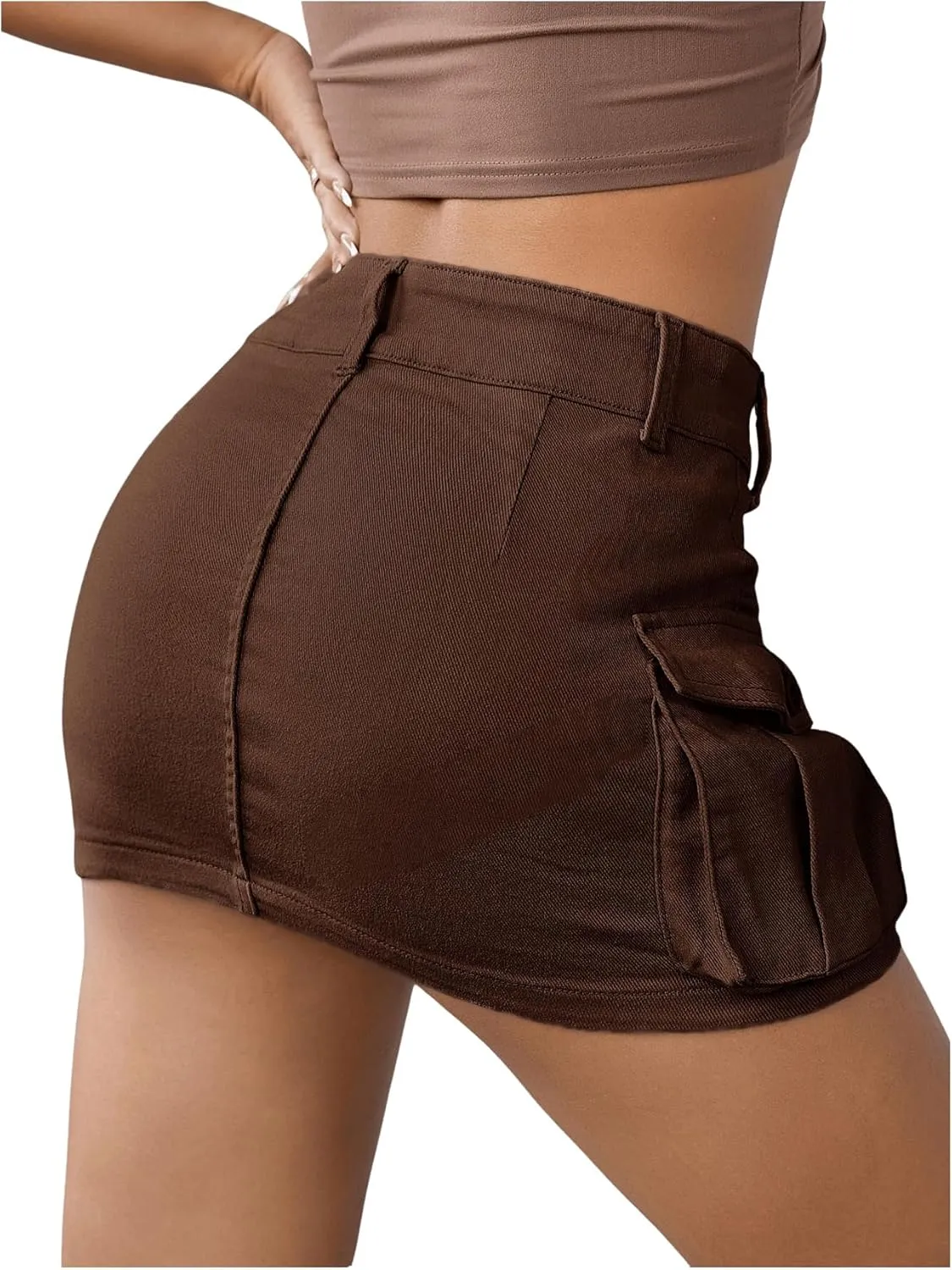 WDIRARA Women's Low Waist Button Bodycon Mini Cargo Denim Skirt with Pocket