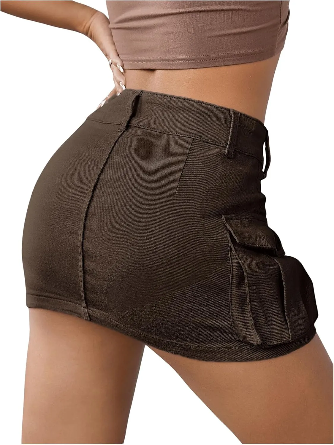 WDIRARA Women's Low Waist Button Bodycon Mini Cargo Denim Skirt with Pocket