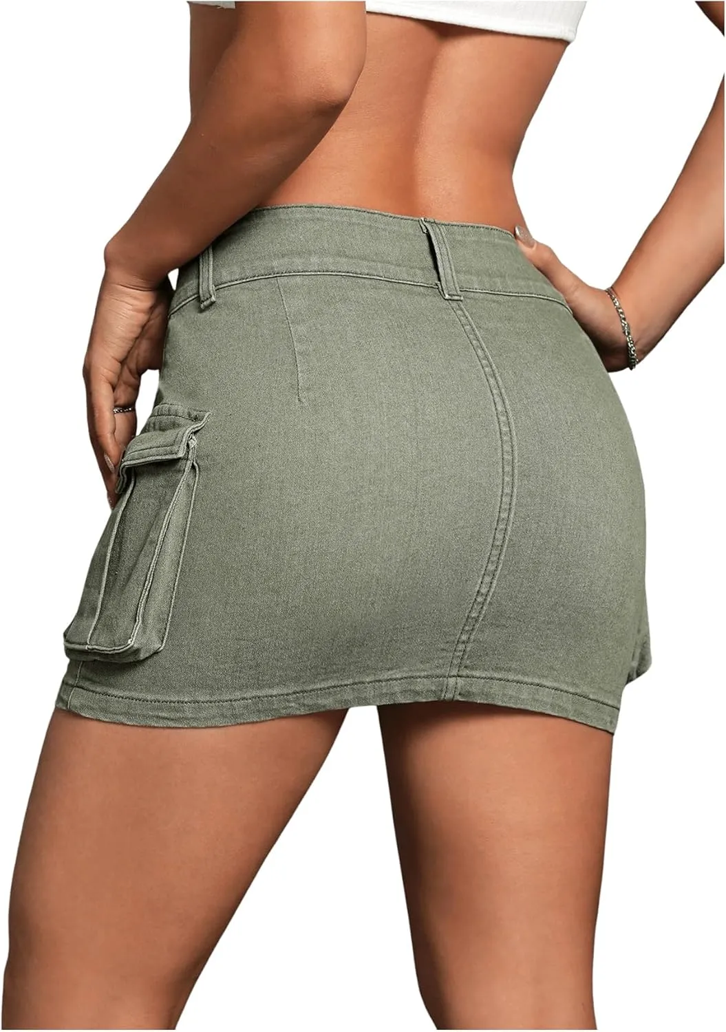 WDIRARA Women's Low Waist Button Bodycon Mini Cargo Denim Skirt with Pocket