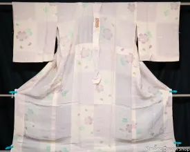 White Silk Juban - Soft, Lightweight, & Flowing - Vintage Women's Kimono Underwear - Purple Flowers