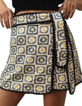 Women Wrap Skort 2025 Casual Summer Flowy Mini Skirt Knot Side Elastic Waist Bodycon Print Skirt with Belt