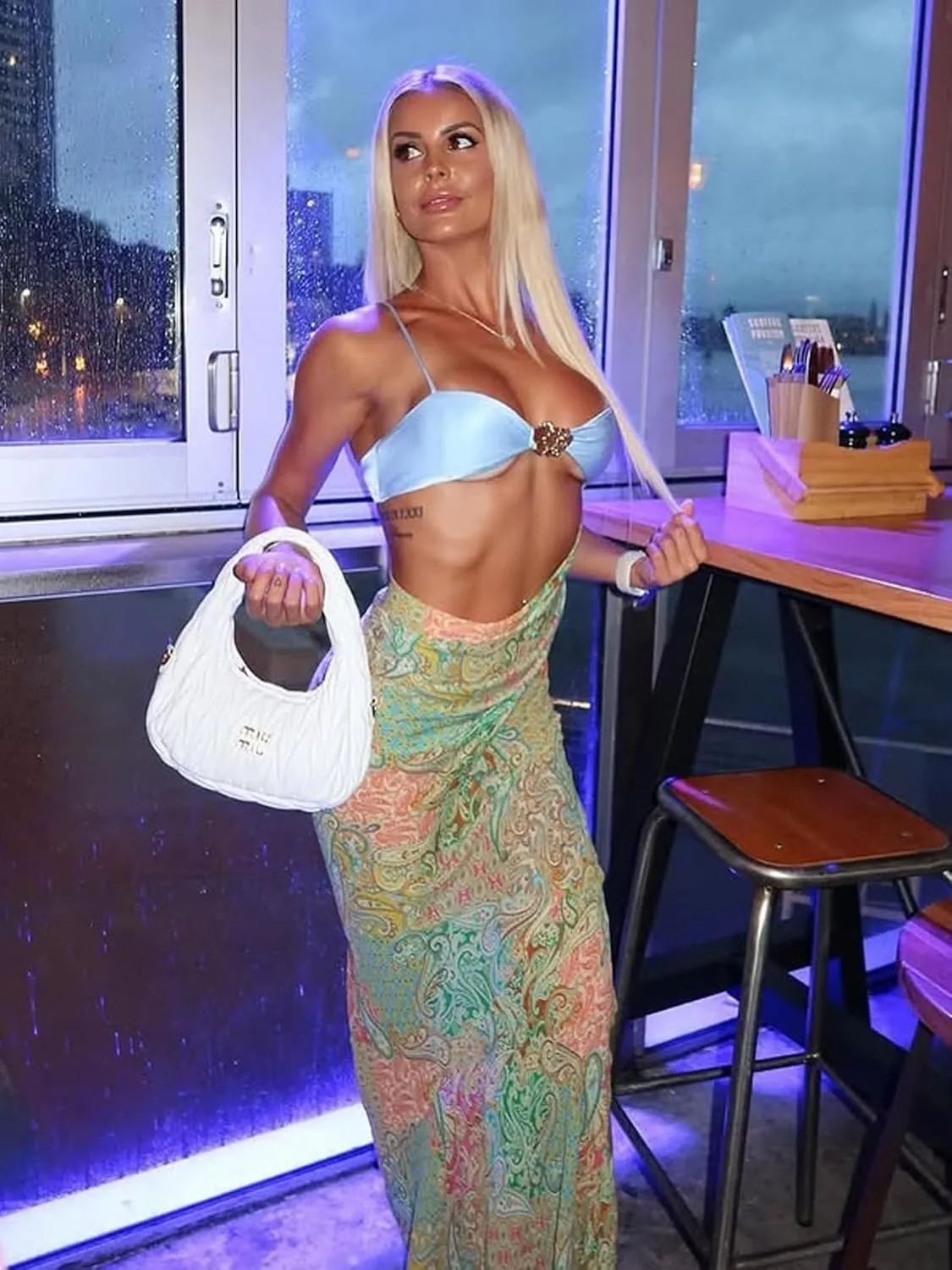 Women's Bra Cut Out Maxi Dress Sexy Boho Paisley Contrast Pattern Slip Sleeveless Bodycon Long Dress