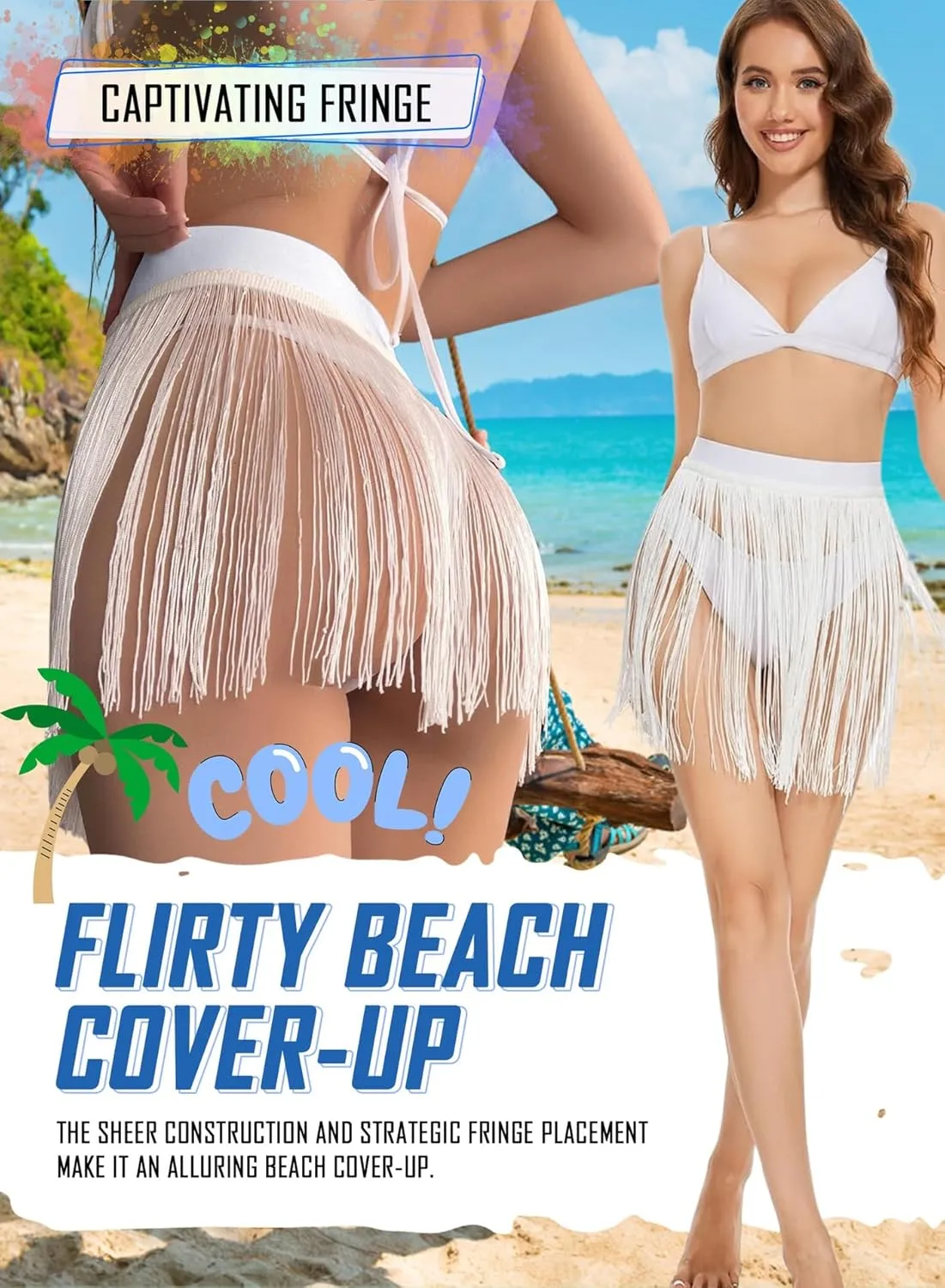 Womens Fringe Trim Mini Skirts - Cowgirl Western Festival Outfits Rave Bottoms Beach Tassel High Waisted Cover Up
