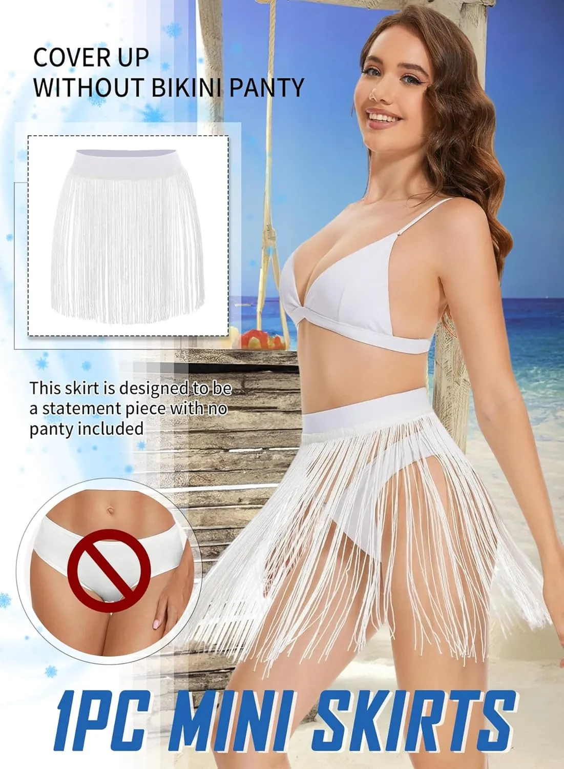 Womens Fringe Trim Mini Skirts - Cowgirl Western Festival Outfits Rave Bottoms Beach Tassel High Waisted Cover Up