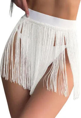 Womens Fringe Trim Mini Skirts - Cowgirl Western Festival Outfits Rave Bottoms Beach Tassel High Waisted Cover Up