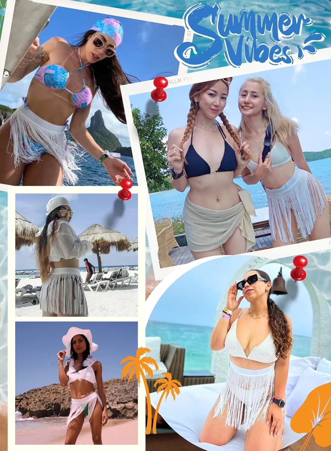 Womens Fringe Trim Mini Skirts - Cowgirl Western Festival Outfits Rave Bottoms Beach Tassel High Waisted Cover Up