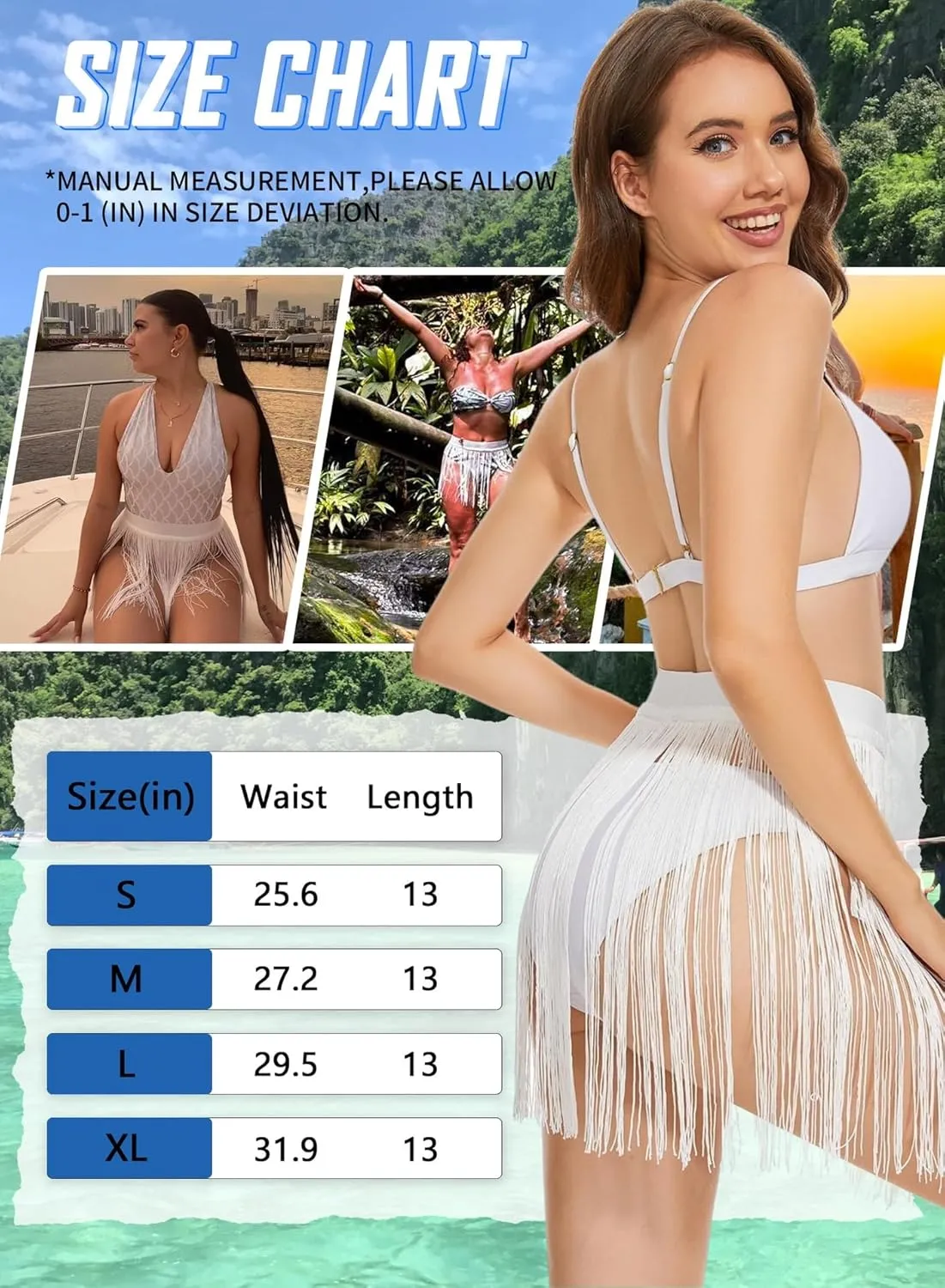 Womens Fringe Trim Mini Skirts - Cowgirl Western Festival Outfits Rave Bottoms Beach Tassel High Waisted Cover Up