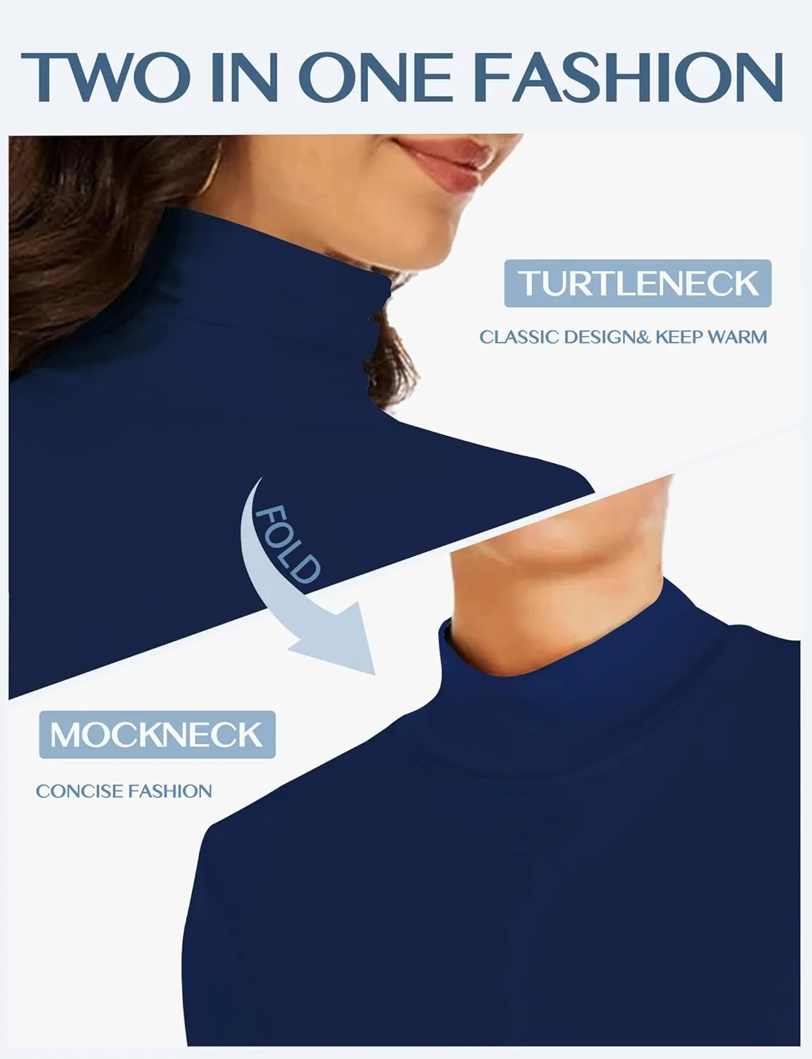 Womens Long Sleeve Turtleneck T-Shirts Mock Neck Underwear Fall Winter Fashion Base Layer Casual Lightweight Soft Tops