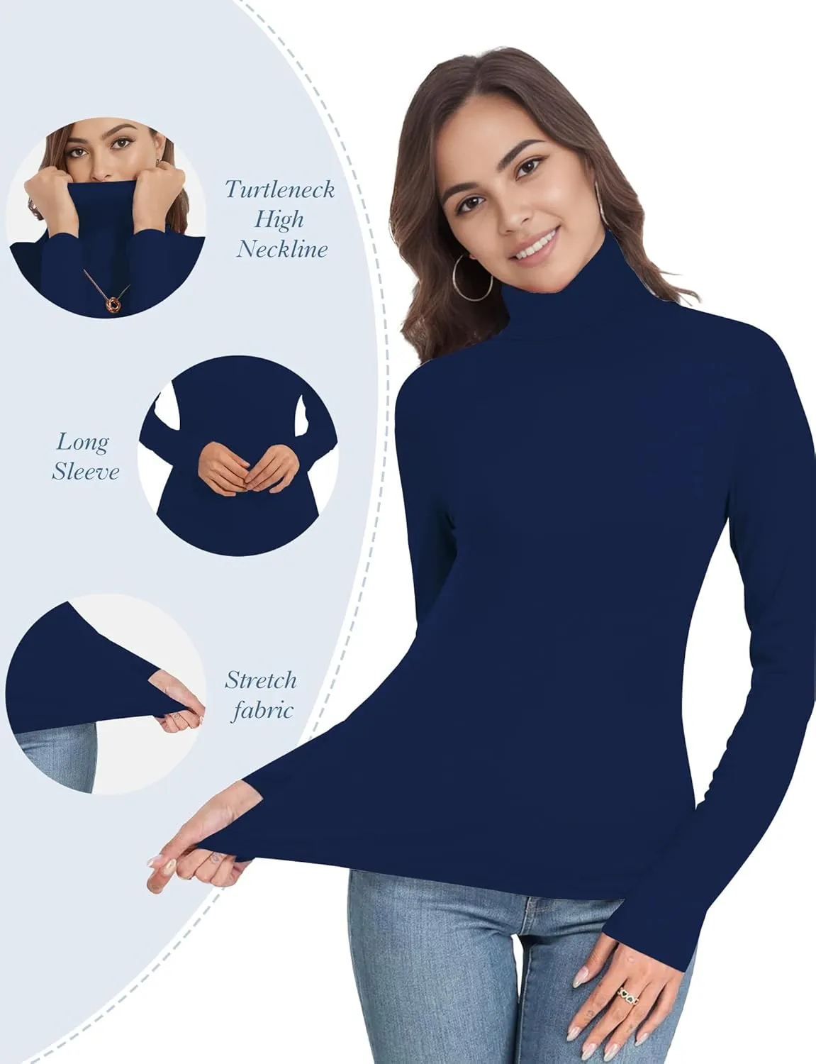 Womens Long Sleeve Turtleneck T-Shirts Mock Neck Underwear Fall Winter Fashion Base Layer Casual Lightweight Soft Tops