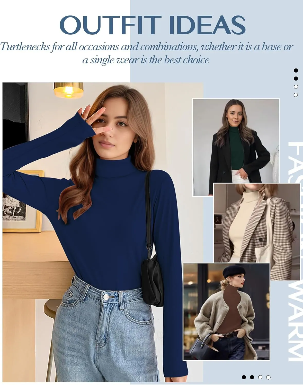 Womens Long Sleeve Turtleneck T-Shirts Mock Neck Underwear Fall Winter Fashion Base Layer Casual Lightweight Soft Tops