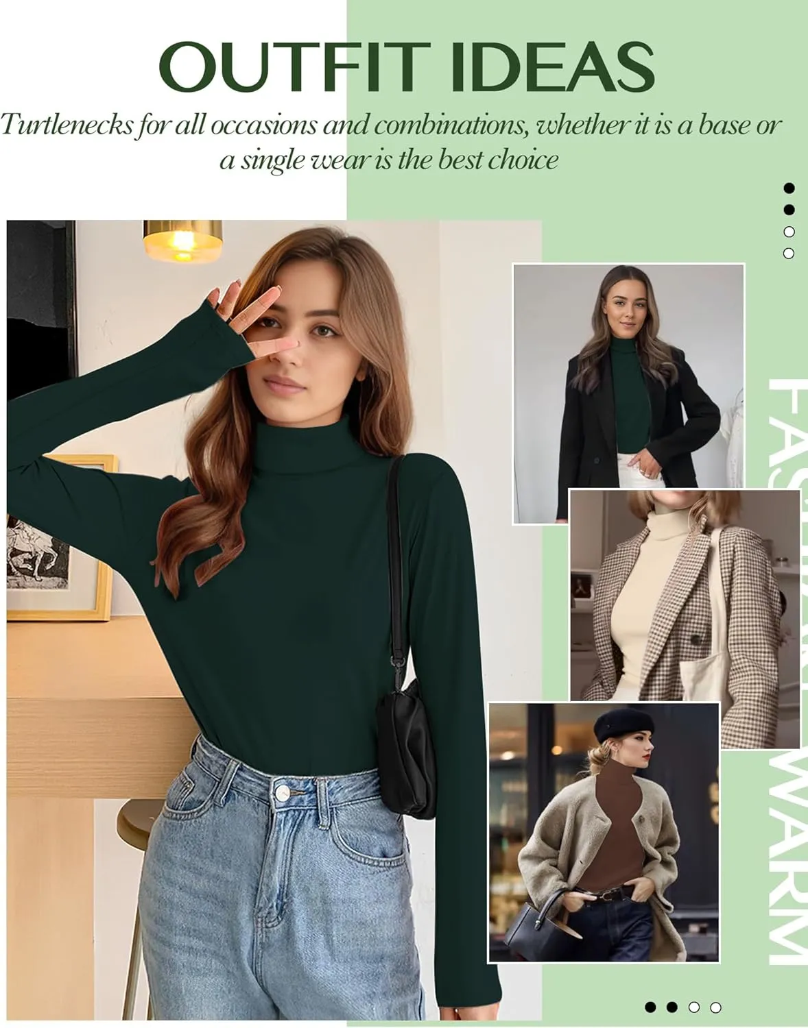 Womens Long Sleeve Turtleneck T-Shirts Mock Neck Underwear Fall Winter Fashion Base Layer Casual Lightweight Soft Tops