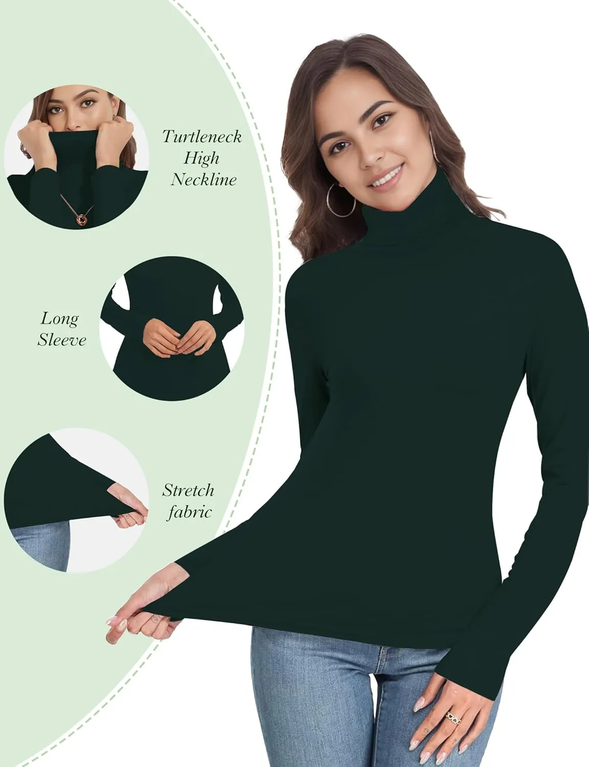 Womens Long Sleeve Turtleneck T-Shirts Mock Neck Underwear Fall Winter Fashion Base Layer Casual Lightweight Soft Tops