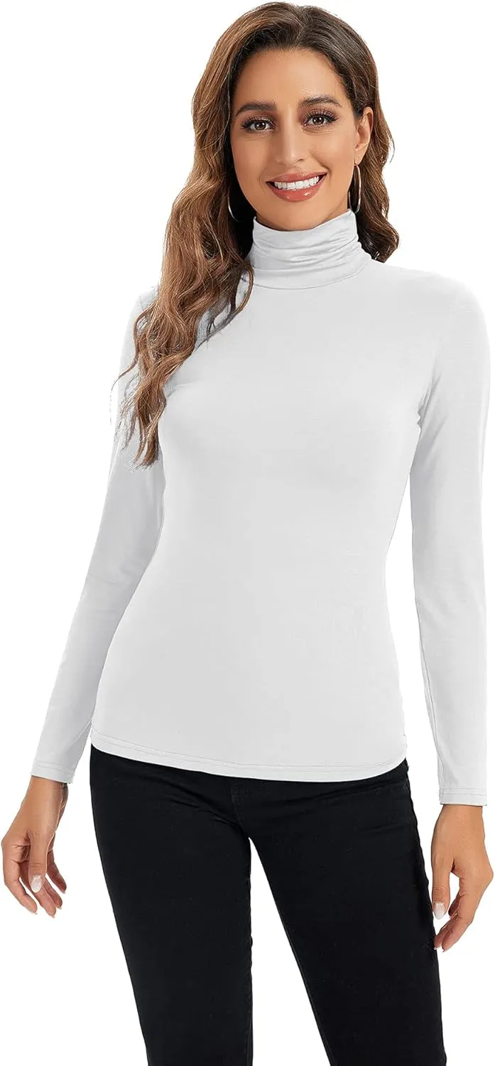Womens Long Sleeve Turtleneck Tops Soft Stretchy Fitted Base Layer Shirt