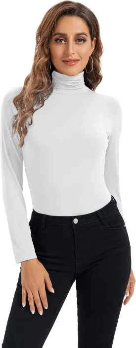 Womens Long Sleeve Turtleneck Tops Soft Stretchy Fitted Base Layer Shirt