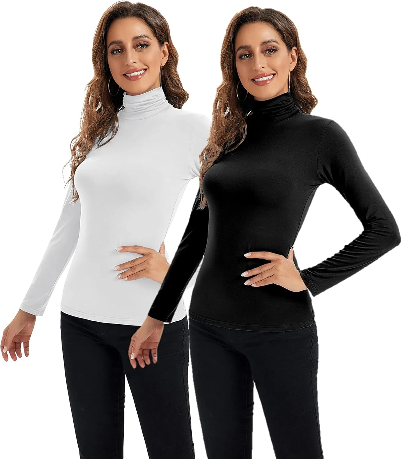 Womens Long Sleeve Turtleneck Tops Soft Stretchy Fitted Base Layer Shirt