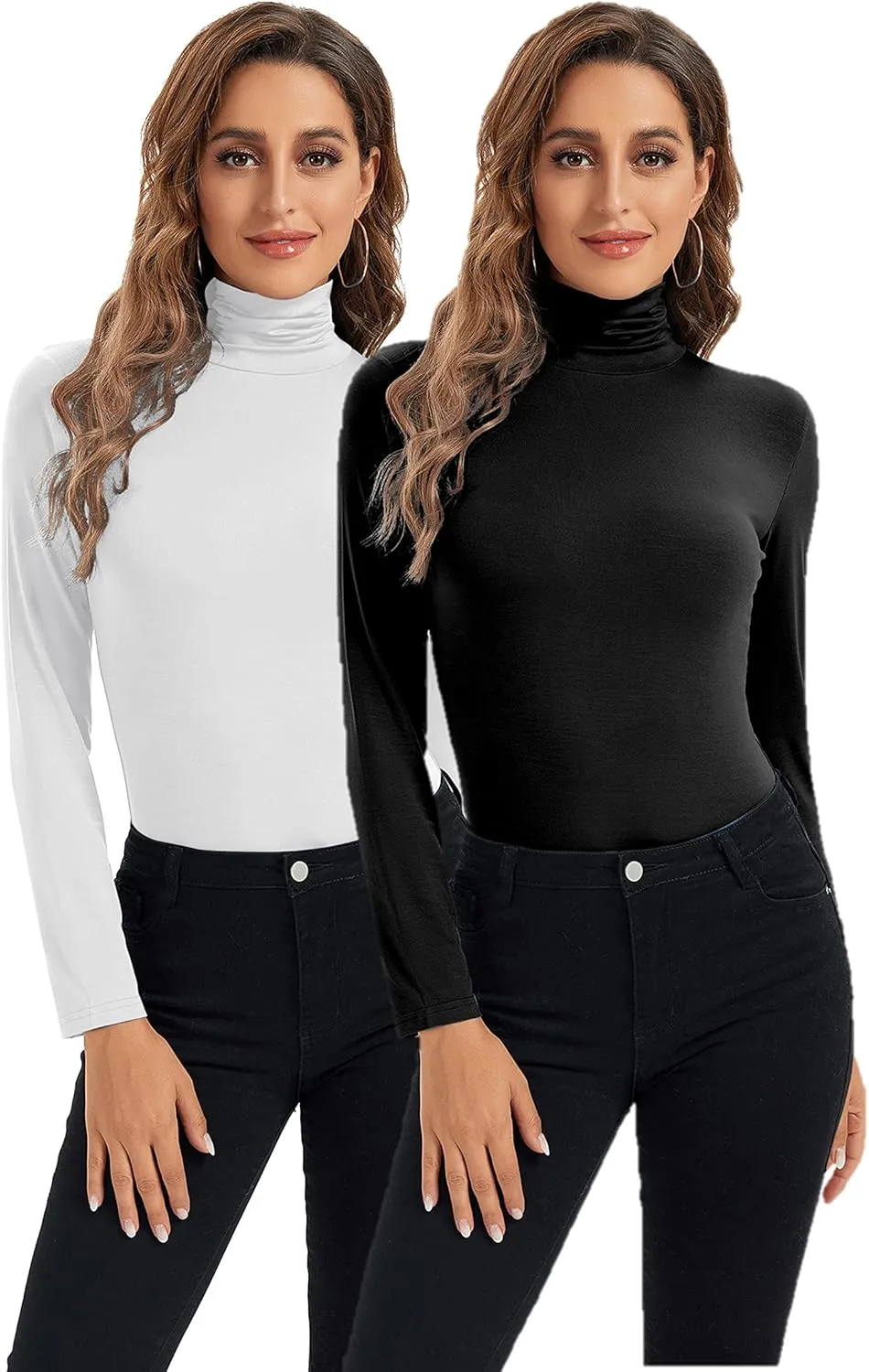 Womens Long Sleeve Turtleneck Tops Soft Stretchy Fitted Base Layer Shirt