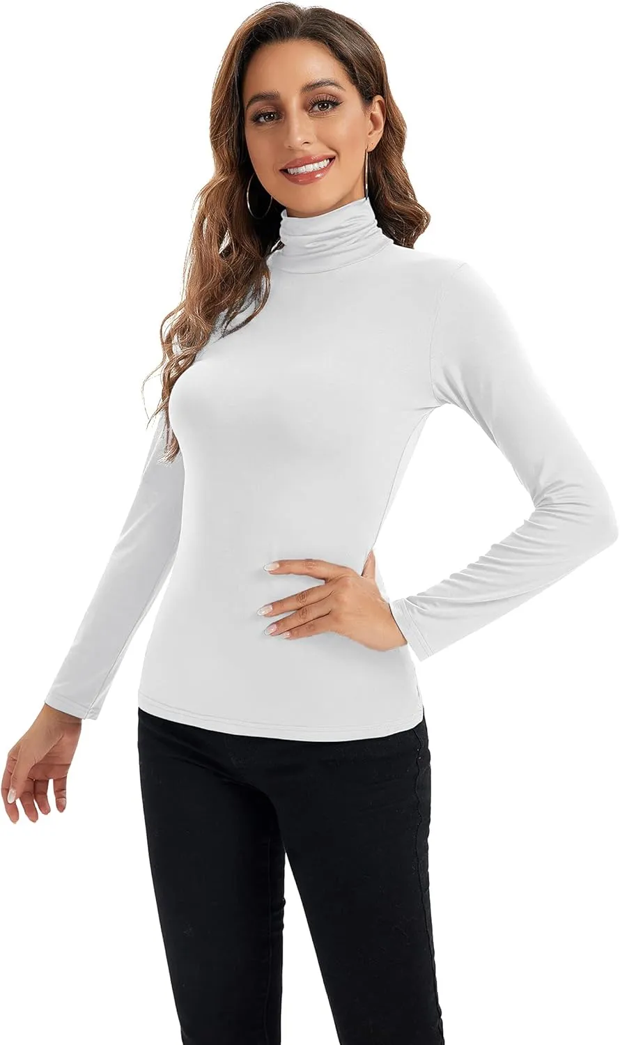Womens Long Sleeve Turtleneck Tops Soft Stretchy Fitted Base Layer Shirt