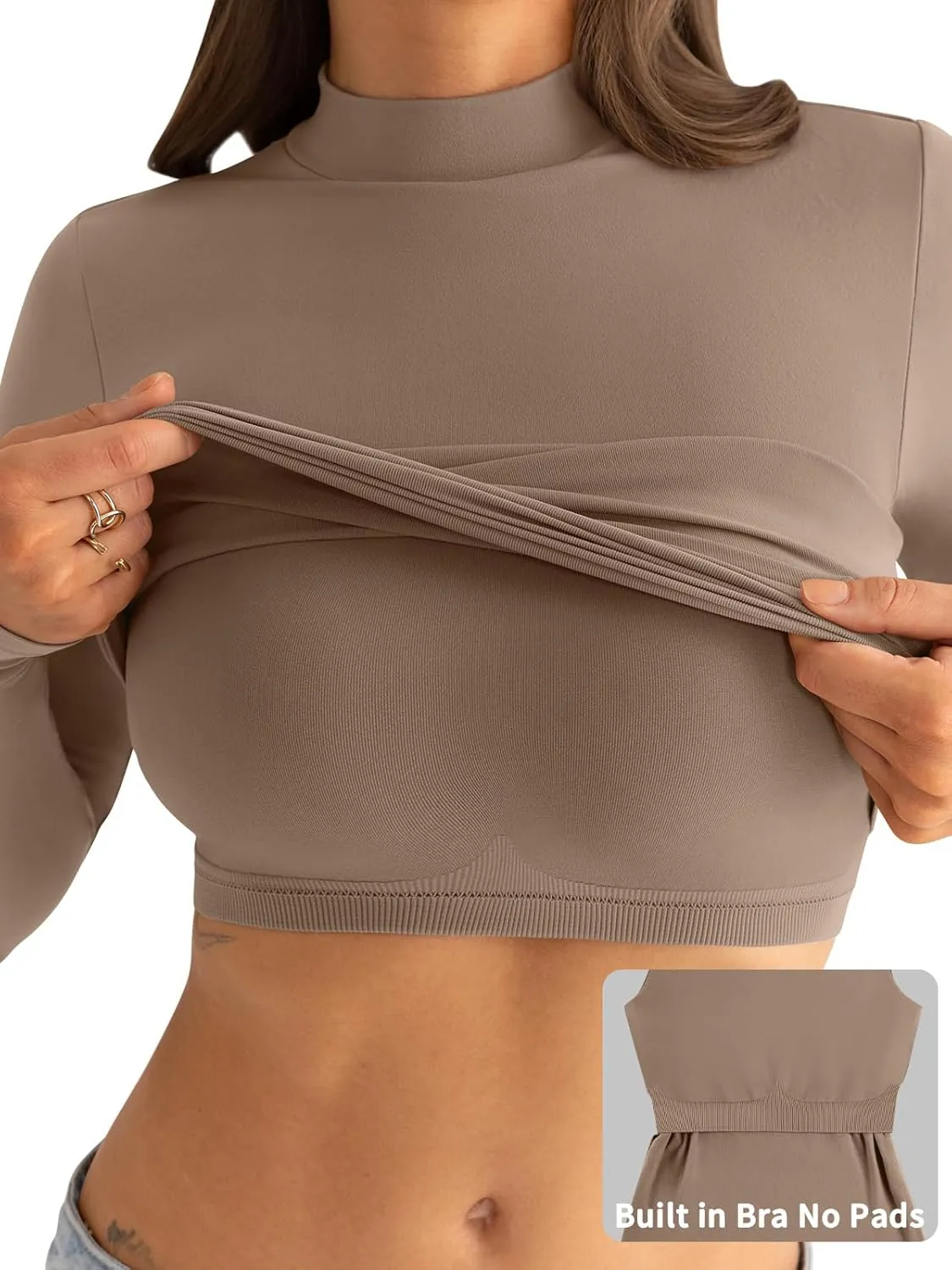 Womens Mock Neck Long Sleeve T Shirts Seamless Tops Turtleneck Slim Fitted Fall Winter Top Basic Clothes 2025