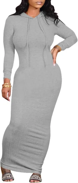 WUSENST Women's Maxi Dress Sexy Bodycon Long Sleeve Pullover Hoodie Casual Slim Sweatshirt