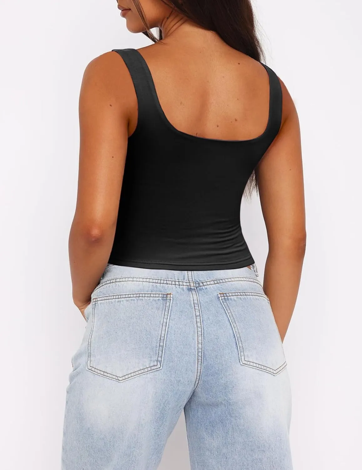 Zeagoo Women's Square Neck Sleeveless Crop Tops 2025 Cute Double Layer Seamless Slim Fit Y2k Tank Tops