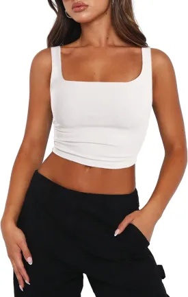 Zeagoo Women's Square Neck Sleeveless Crop Tops 2025 Cute Double Layer Seamless Slim Fit Y2k Tank Tops