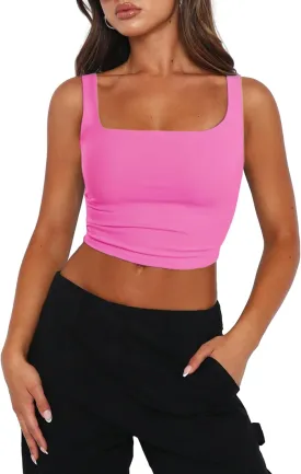 Zeagoo Women's Square Neck Sleeveless Crop Tops 2025 Cute Double Layer Seamless Slim Fit Y2k Tank Tops